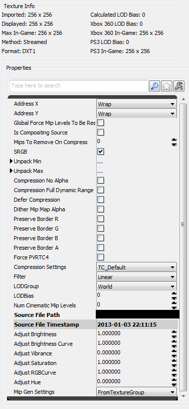 Texture properties in UDK material editor