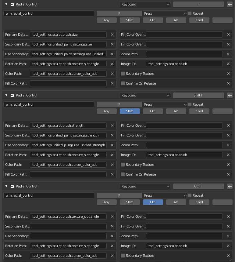 Radial Control Settings