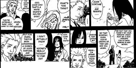 Orochimaru finds shedded's snakes skin