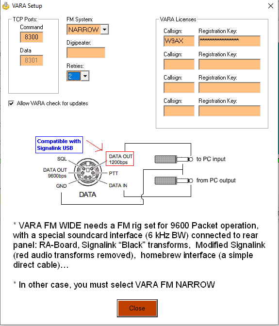 VARA FM - Settings - VARA Setup