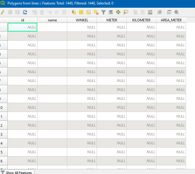 polygon attribute table no values