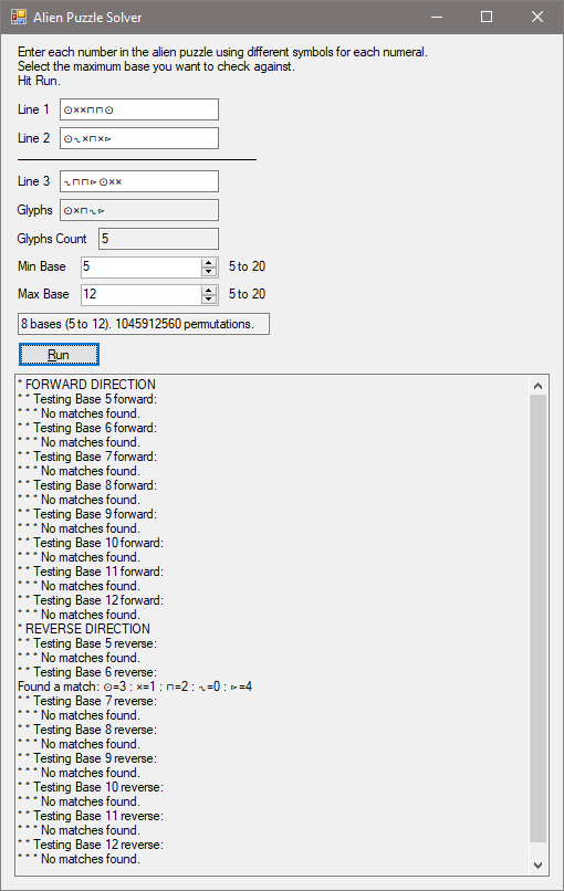 Screen capture of my solver that says all the other answers have no valid solution up to base 12.