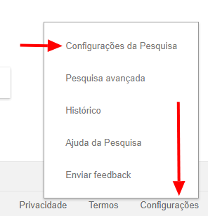 configurações de busca do google