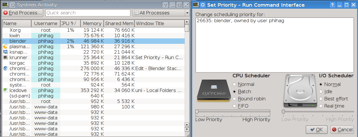 Changing process priority in the KDE System Activity monitor