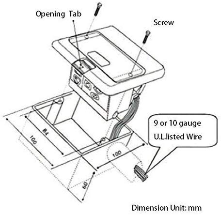 diagram of receptacle with installation measurements