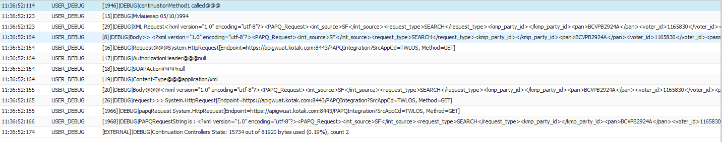 Debug log for the Continuation Method 1..