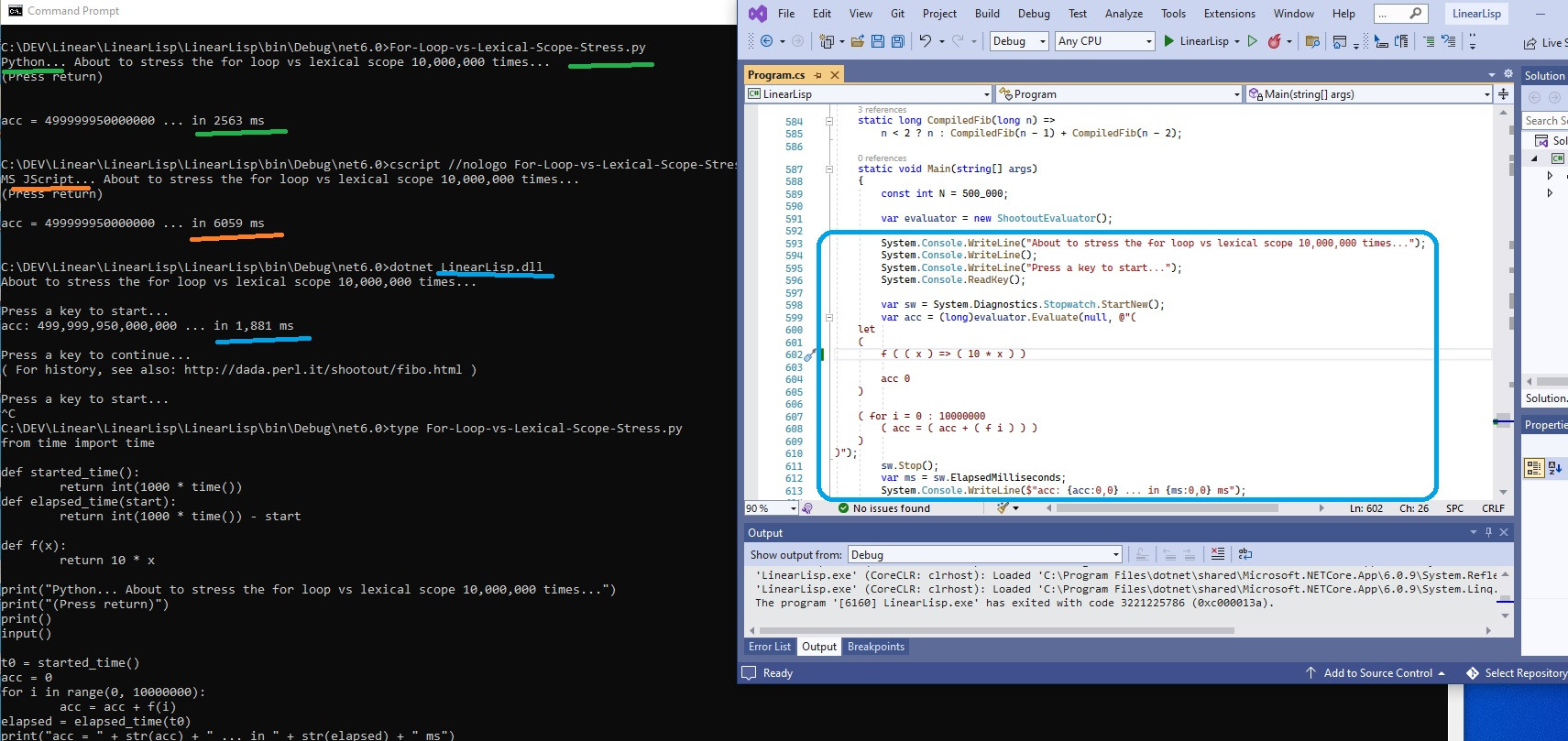 LinearLisp vs Python vs MS JScript