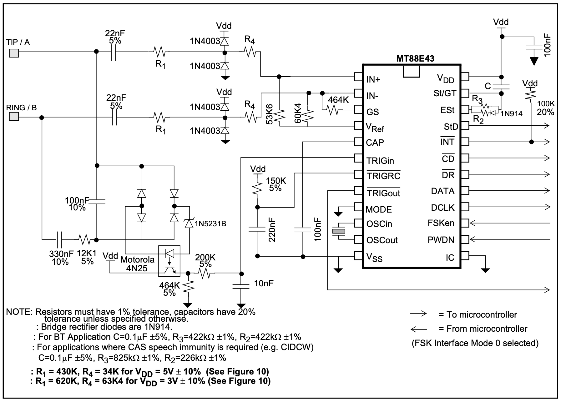 MT88E43B Application Circuit