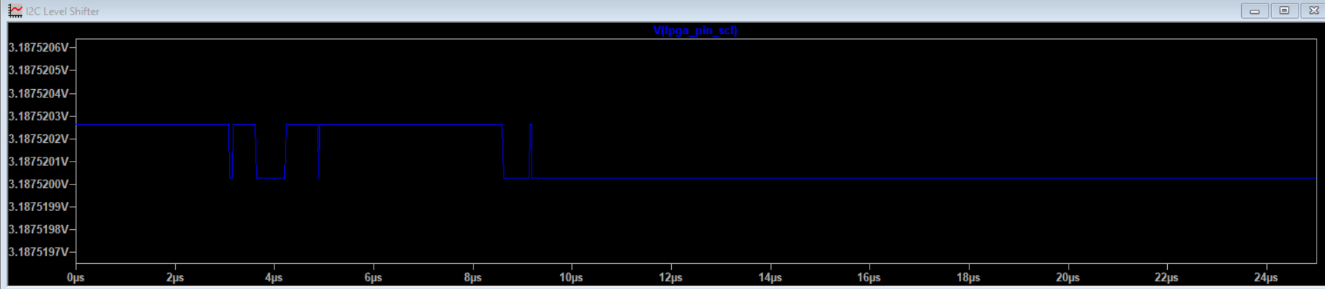 VCCIO side waveform with no VCCIO (floating) and no switching (3.3 V side already showing flat 3.3 V)