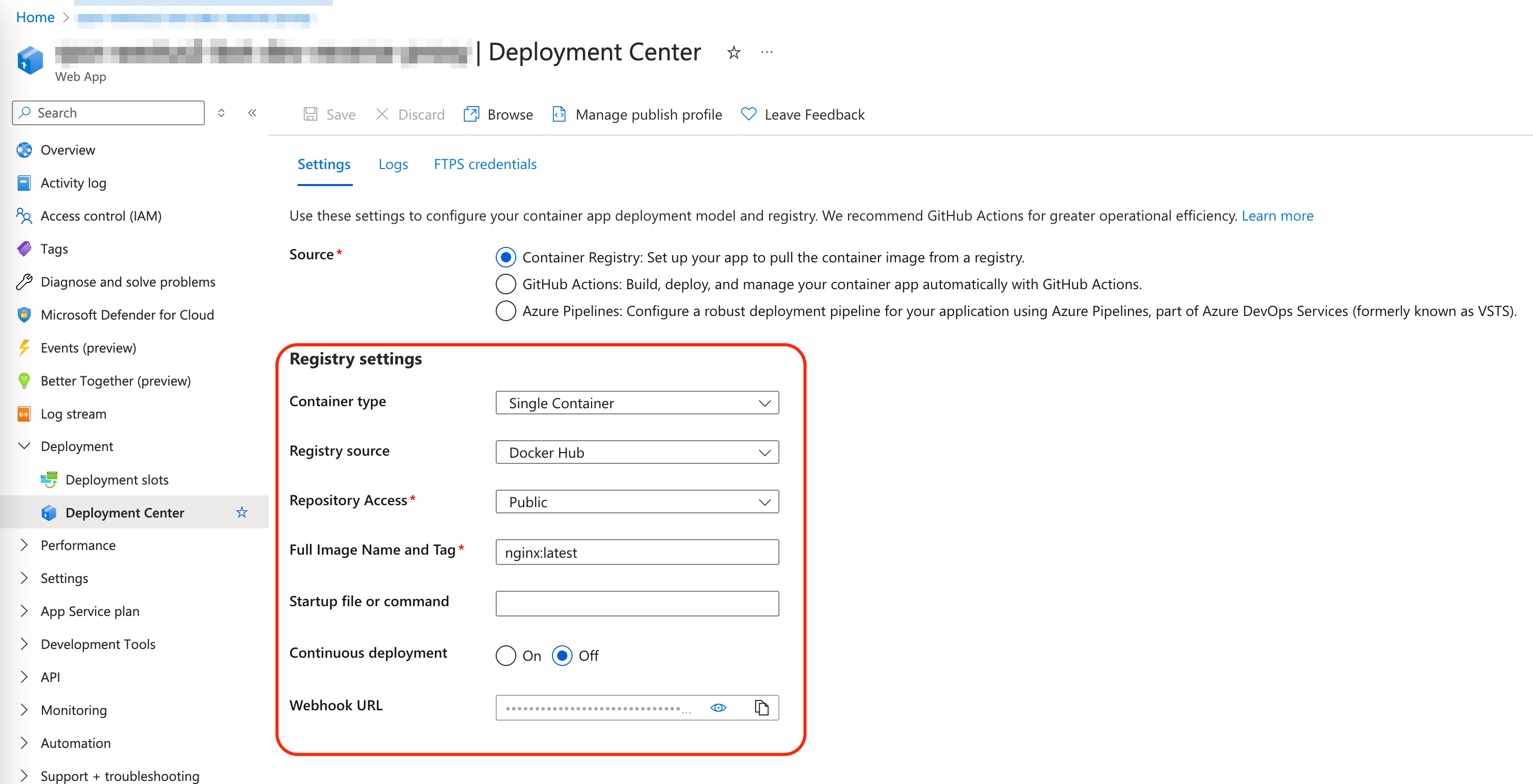 Docker container setup