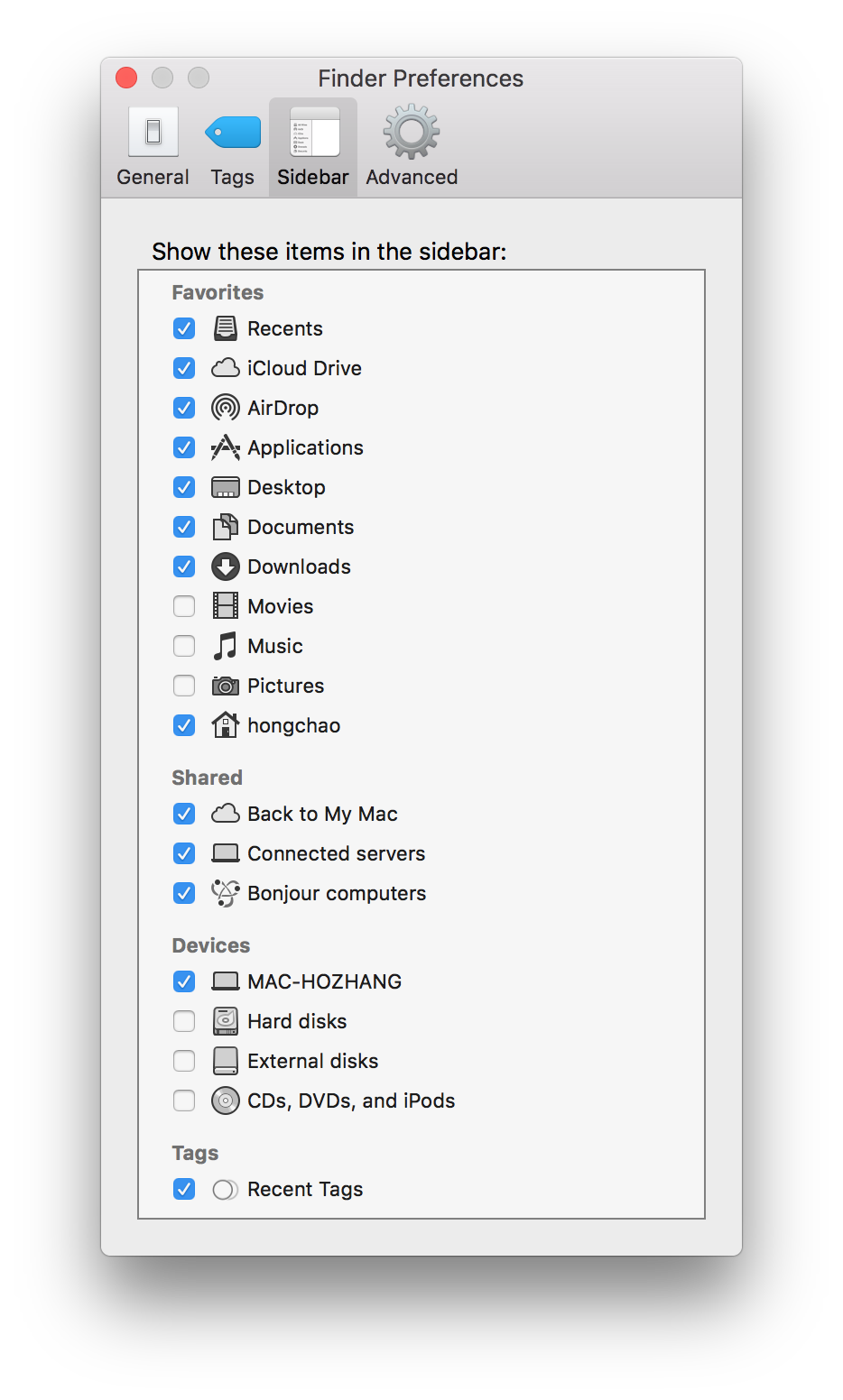 Finder preference sidebar screenshot