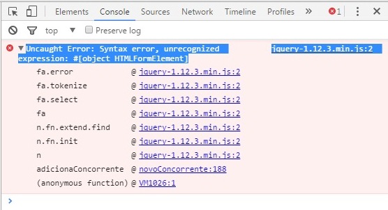 erro no console
