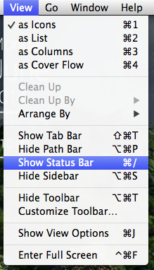 "View" -> "Show Status Bar"