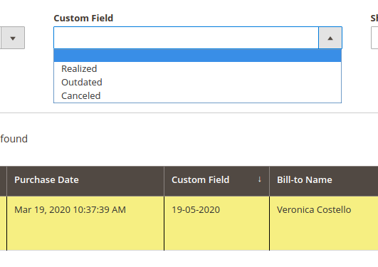 Custom field in order grid with filter