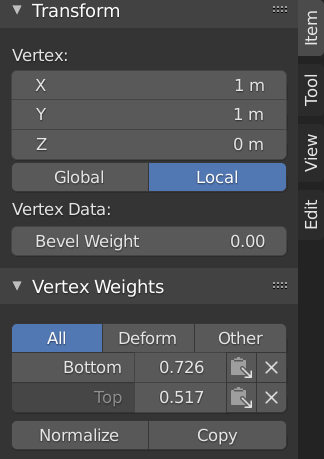 Side panel showing vertex weights