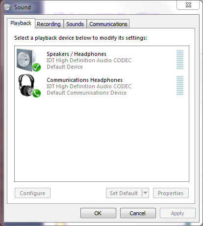 Audio configuration on my laptop.