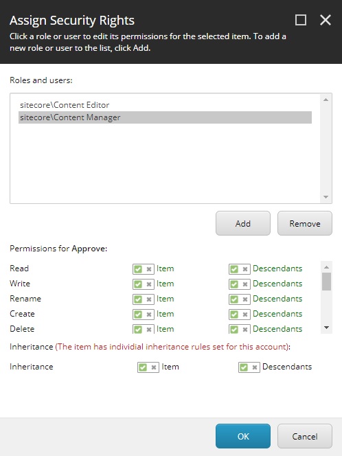 Assign Security Rights Dialog