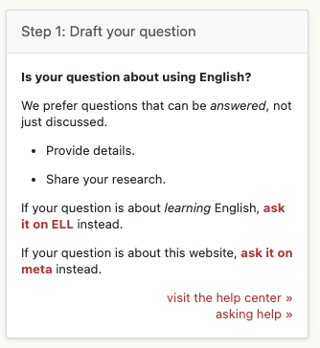 Screenshot of the "Draft your question" box on the Ask Question page on English Language & Usage