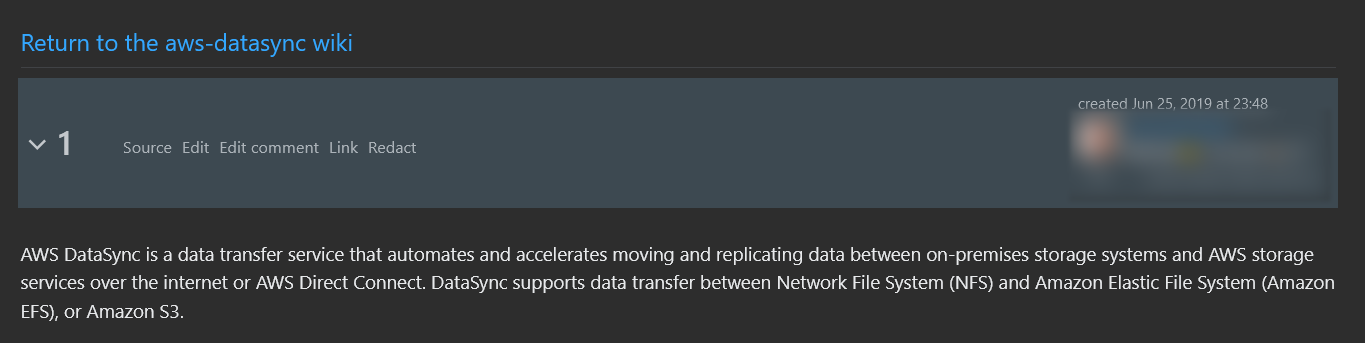 One revision, with only "Source, Edit, Edit comment, Link, and Redact options