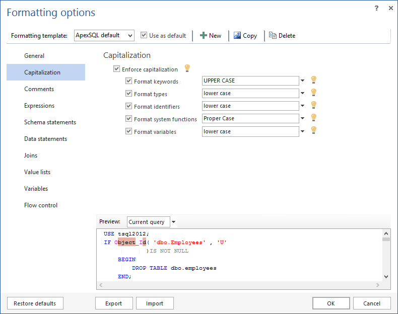 Capitalization formatting