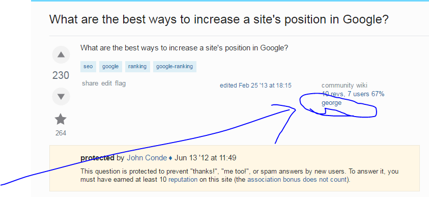 Community Wiki post showing the author name "george"