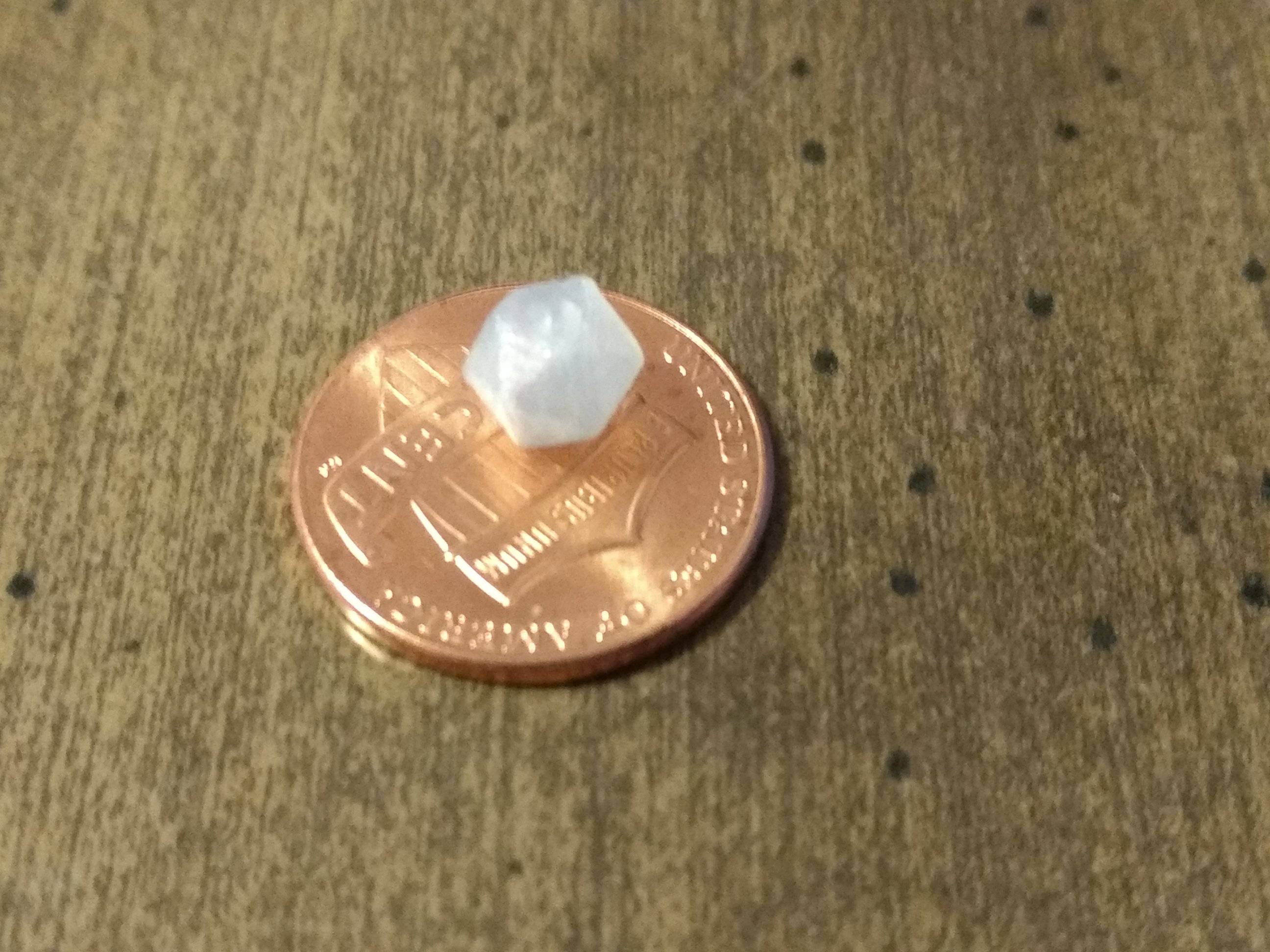 tiny printed icosahedron bead with thread hole on penny