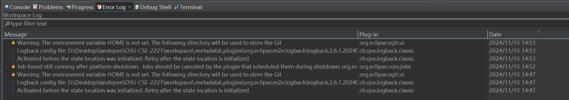 Eclipse Error Log