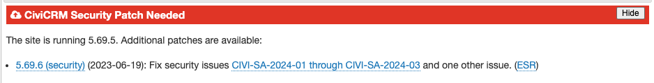 CiviCRM Security Patch Needed From Status Page