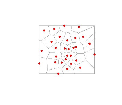 Voronoi tesselation from red points