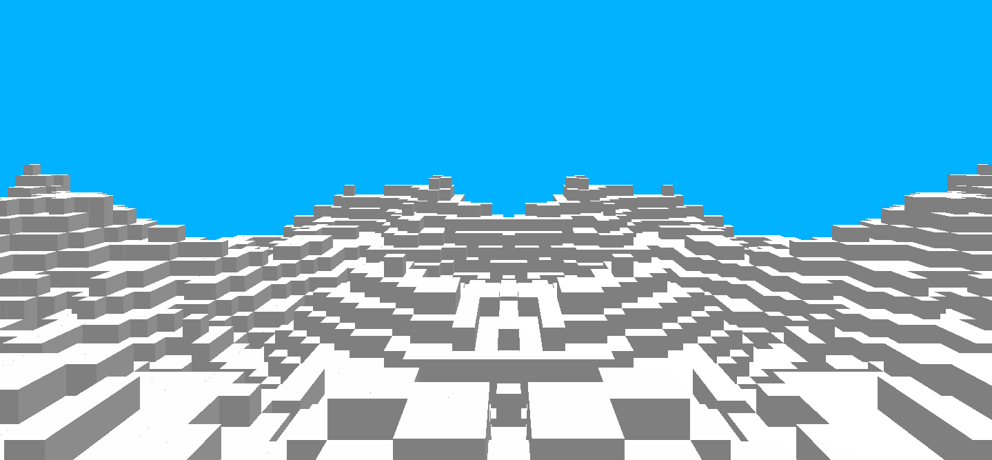 Screenshot of grey-white voxel terrain, with lihting applied