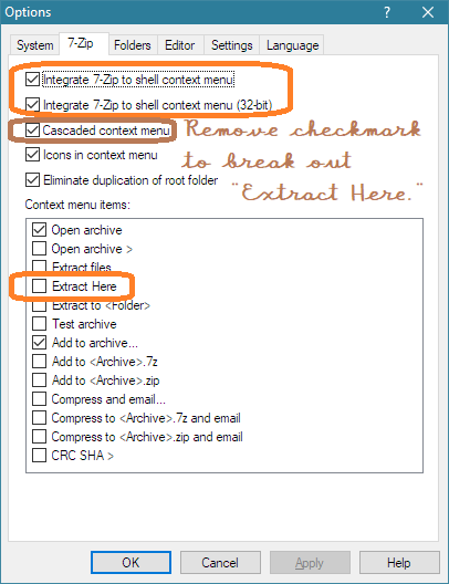 7-Zip Context Menu Options