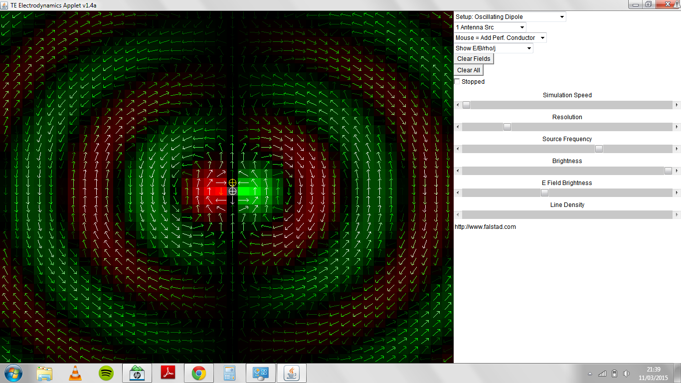 Electrodynamics simulation from www.falstad.com