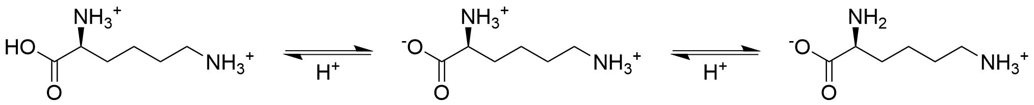 Two deprotonations of lysine dication