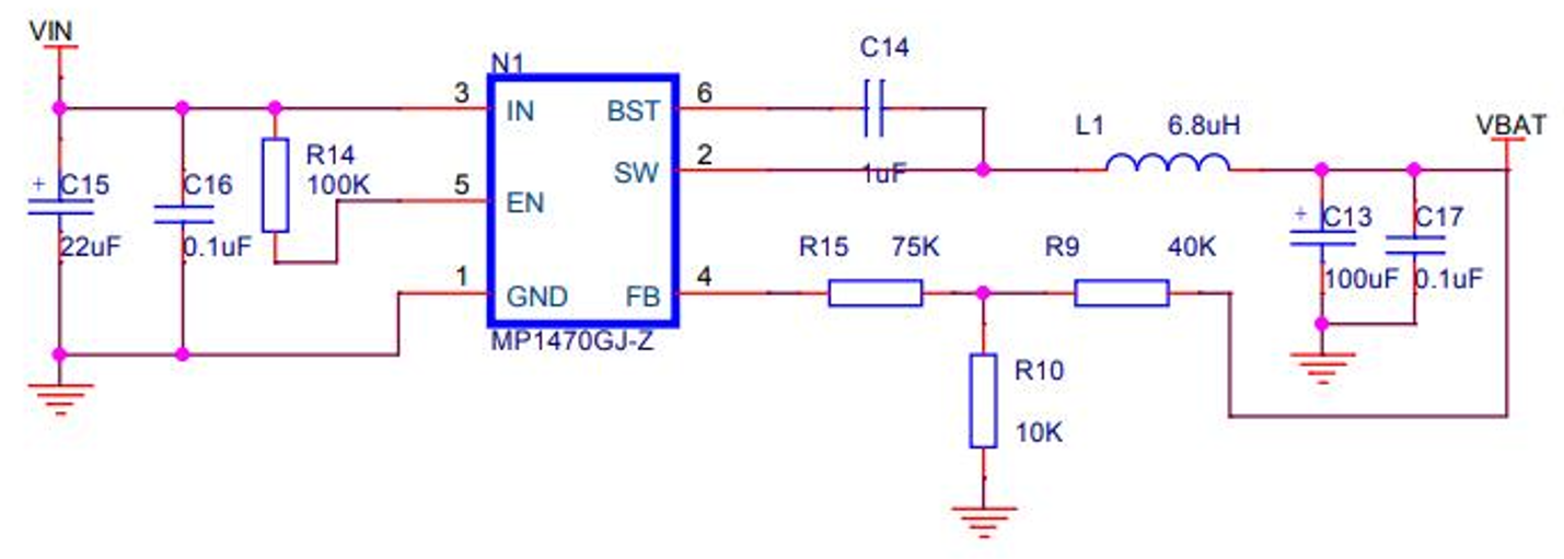 Schematic of the SIM7020 module power supply