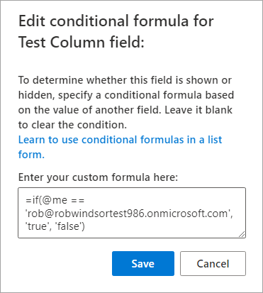 Conditional formula dialog