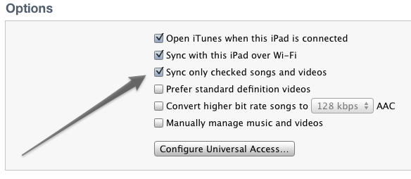 iTunes - Sync only checked songs and video