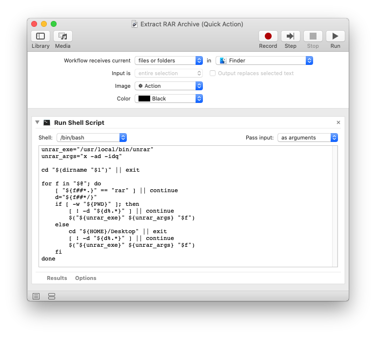 Automator Extract RAR Archive Quick Action Image
