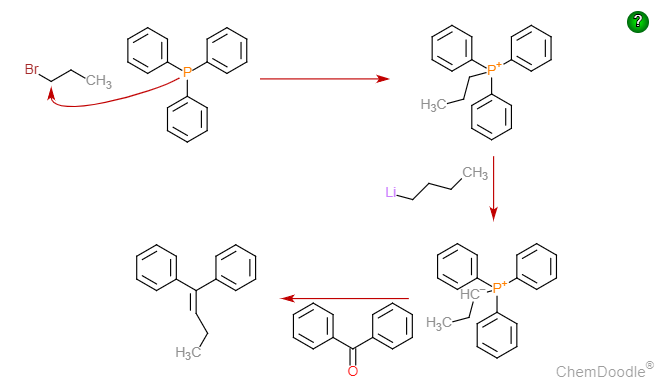 Wittig: benzophenone and n-propyl triphenyl phosphonium ion