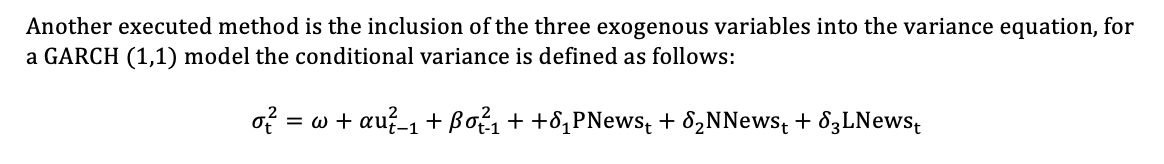 Conditional Variance equation incl. exogenous variables 