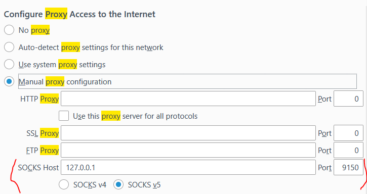 FireFox Socks Proxy Configuration for using TOR