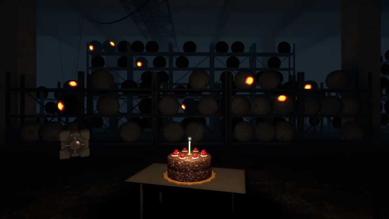 The Cake in a storage room, next to the Companion Cube