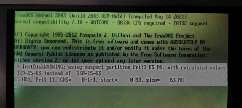 FreeDOS's autodetection of the HDD geometry