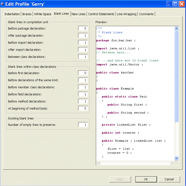 configuration - How to configure Eclipse formatter to not insert blank ...