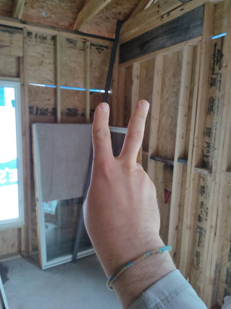 two fingers pointing at walls