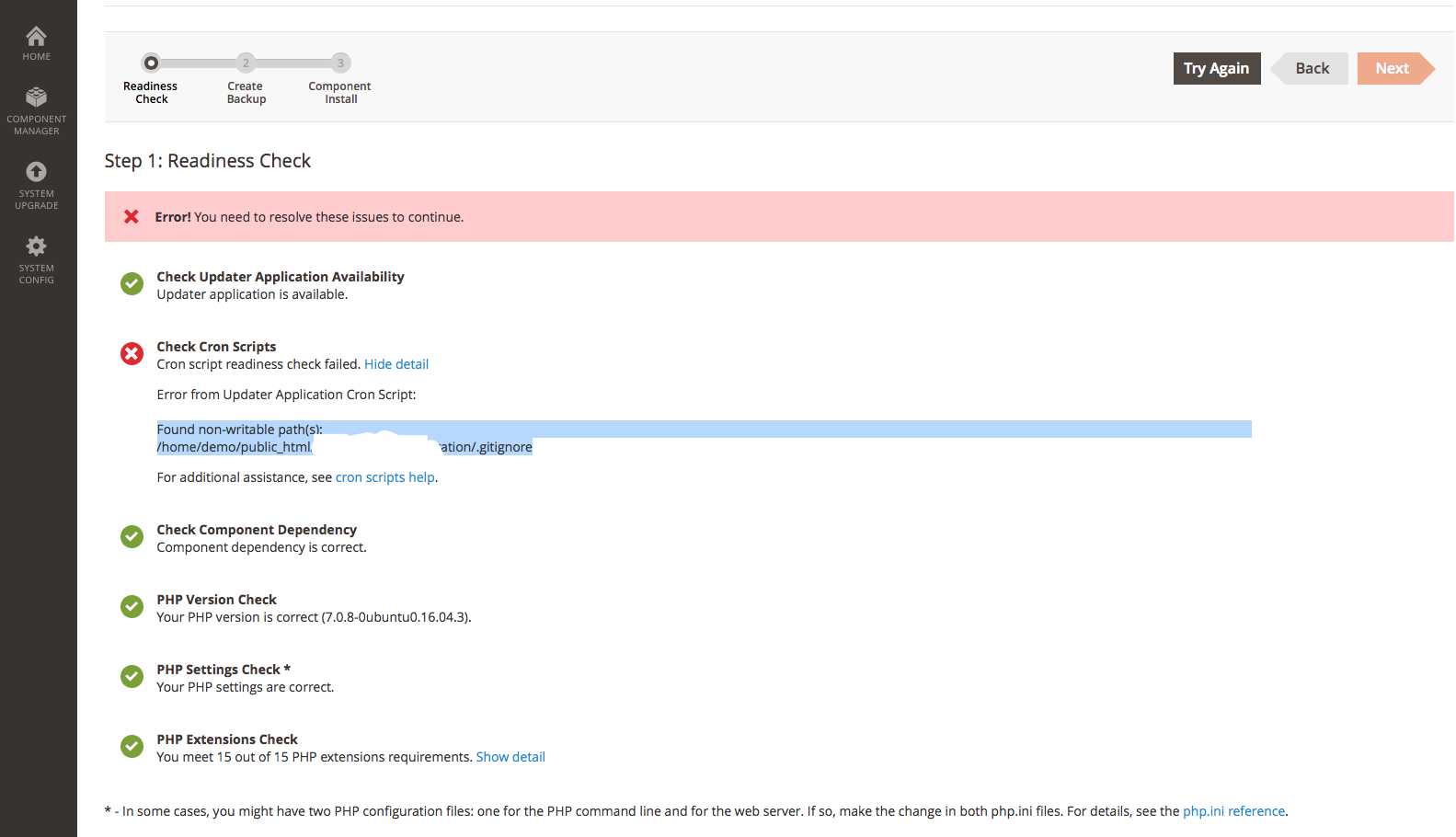 Magento 2.1.4 fails readiness check due to cron