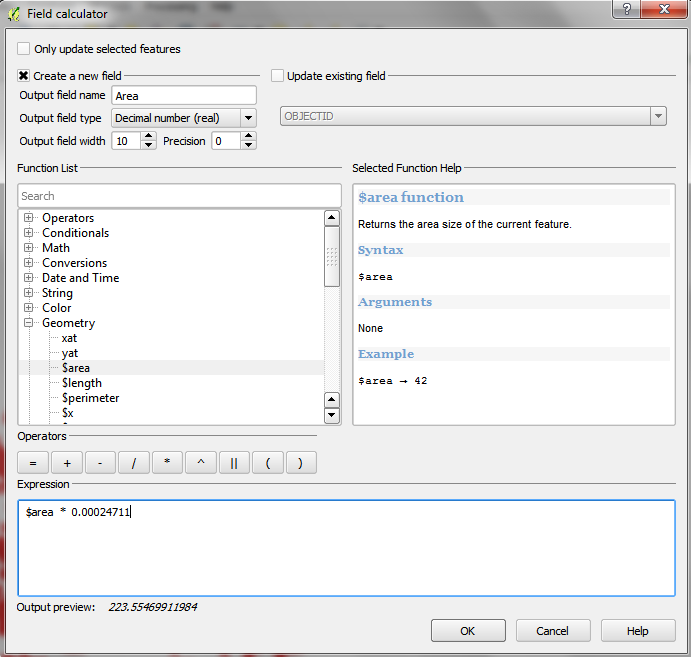 Example, note the field type is decimal