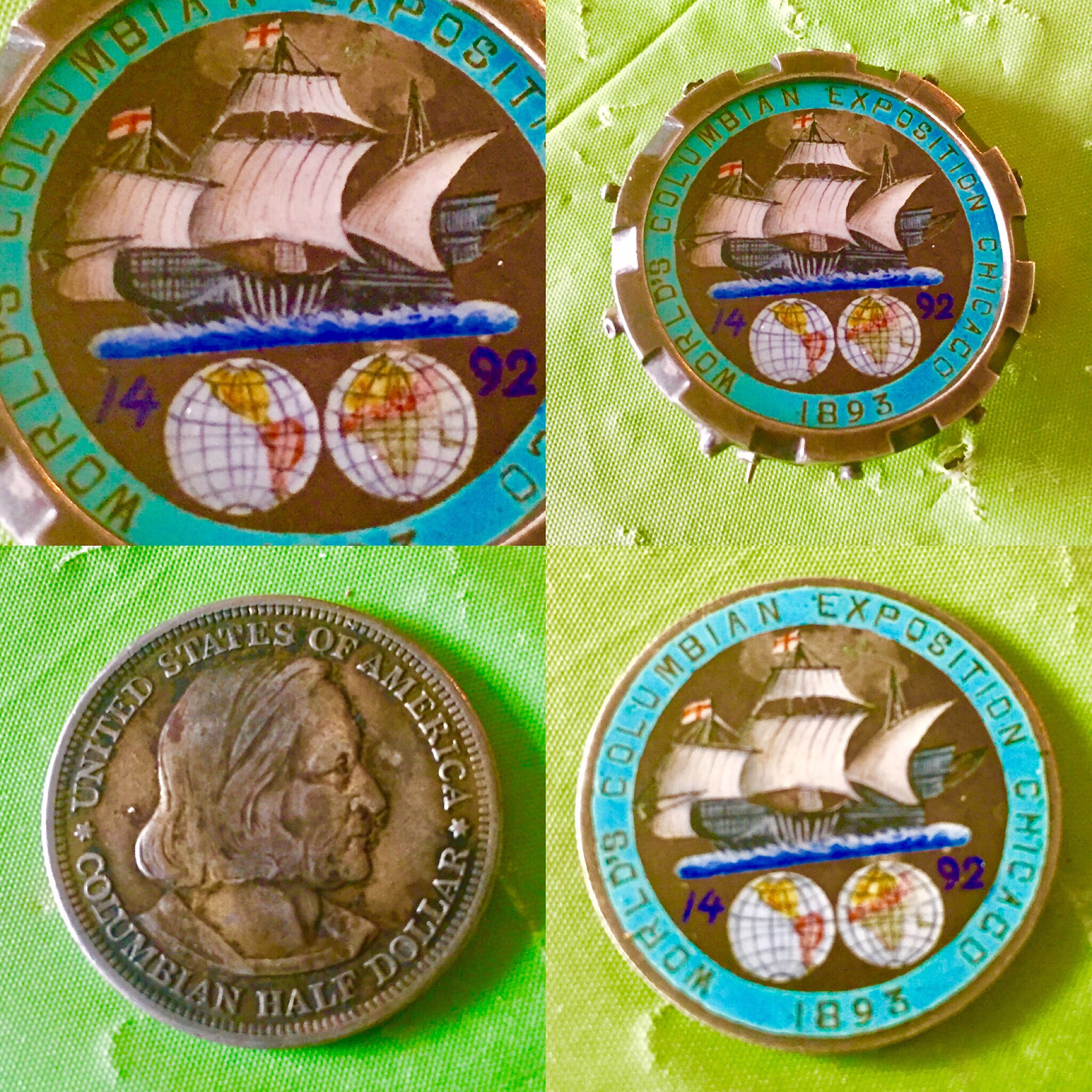 coin with world Columbia exposition legend