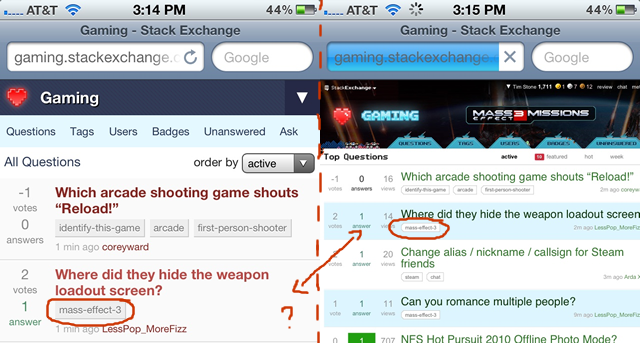 side-by-side comparison of highlighting in mobile and normal views