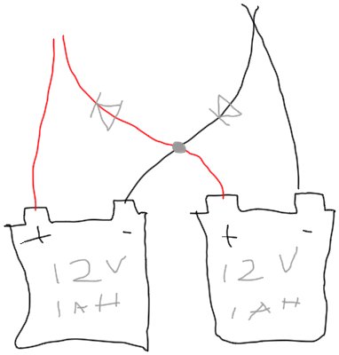 wiring diagram for two batteries in both series and parallel with diodes to prevent shooting