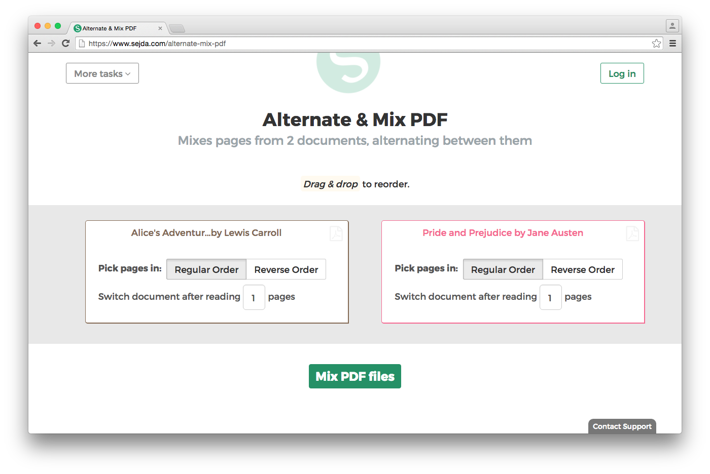 Alternate and Mix PDF files using Sejda.com